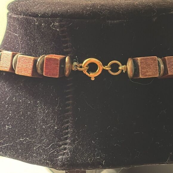 Earth Tone Wooden, Clay and Mixed Media Beaded Statement Necklace 18.5” - Picture 5 of 5